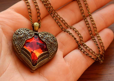 Heart-shaped pendant with red gem