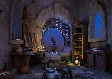 Wizard's Study with Telescope and Books