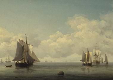 Sailing Ships on Calm Waters Painting