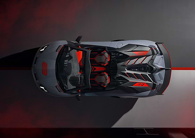 Gray Lamborghini Aventador SVJ Roadster Overhead