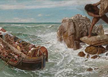 Seascape with Boat and Figure on Rocks
