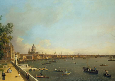 London cityscape painting with river view