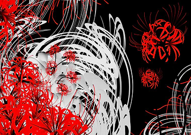 Abstract Red Spider Lilies on Black