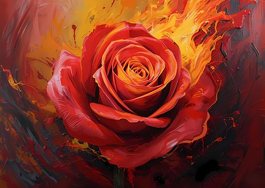 Fiery Red Rose Painting