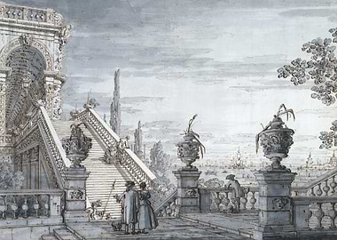 Architectural Landscape with Figures and Stairs