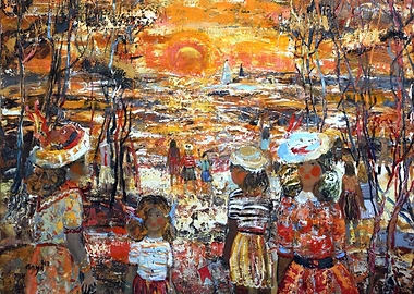 Impressionistic Beach Scene with Figures