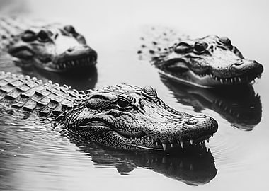 Alligators in Water, Black and White