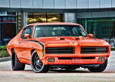 Orange Classic Car with Black Stripes