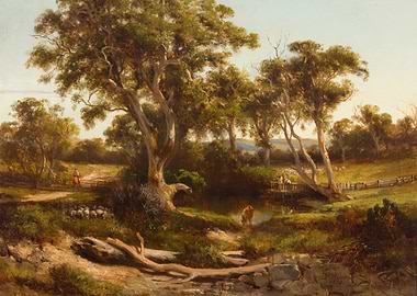 Pastoral Landscape Painting with Figures