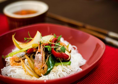 Shrimp and Noodle Dish Presentation