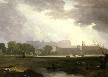 Landscape with Castle and Cows Painting