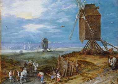Windmills in a Landscape Painting