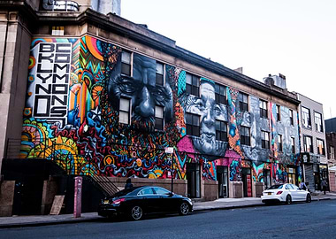 Brooklyn Building Mural with Faces