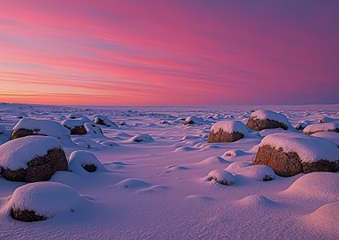 Snowy Landscape with Pink Sky