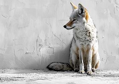 Coyote Portrait Against White Textured Wall