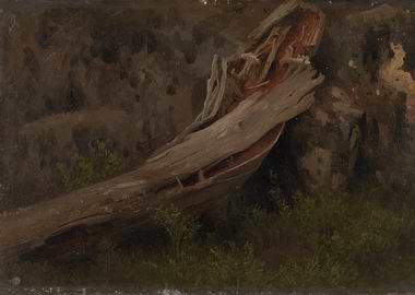 Fallen Tree Trunk in Forest Painting