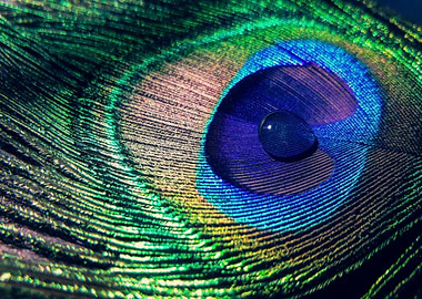 Peacock Feather with Water Droplet