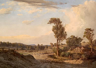 Pastoral Landscape Painting with Sheep