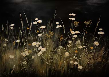 Daisies and Grass in Dark