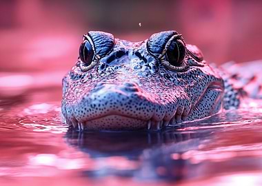 Alligator in Water with Pink Hue