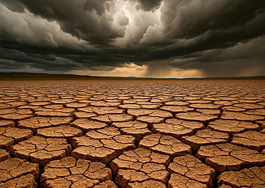 Cracked Earth Landscape Under Stormy Sky