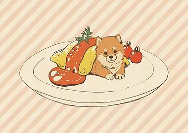 Shiba Inu on Omurice Plate