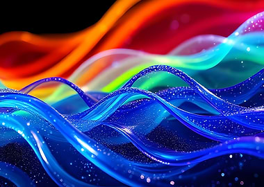 Rainbow Glass Waves with Sparkling Droplets