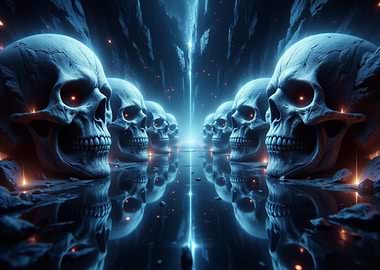 Skull Row with Blue Light