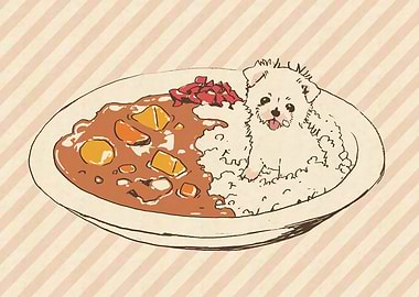 Dog in Curry Plate Illustration