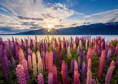 Lupine Field at Sunset
