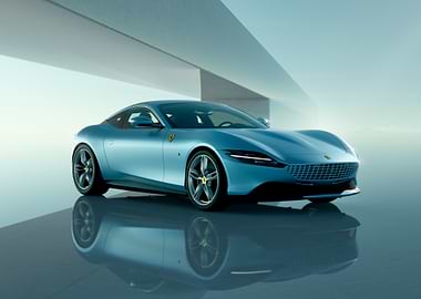 light blue ferrari roma car