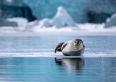 Resting Seal on Iceberg Lagoon