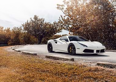 White Ferrari 488 GTB on Road