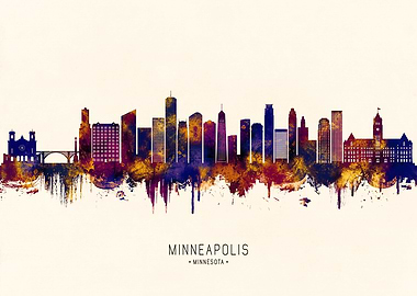 Minneapolis Skyline Watercolor Art