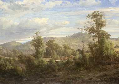 Australian Landscape Painting with Bridge