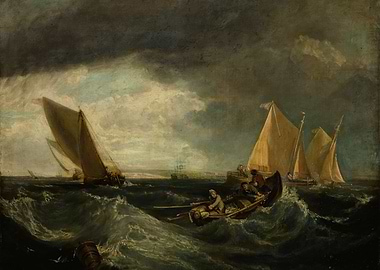 Stormy Seas with Sailing Vessels Painting