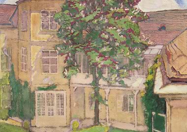 Impressionistic House with Flowering Tree Painting