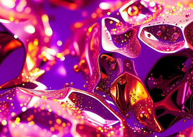 Vibrant Magenta Liquid Cells with Golden Highlights