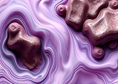 Satin Lilac Topography with Layered Geologic Forms and Glossy Marbled Currents Flowing