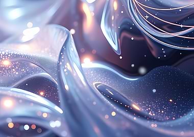 Celestial Silk Currents Flowing Across Glassy Night with Starlit Dust and Aurora Gleams