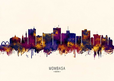 Mombasa Kenya Skyline Watercolor Art