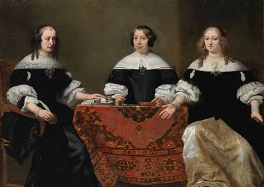 Three Women at a Table Painting
