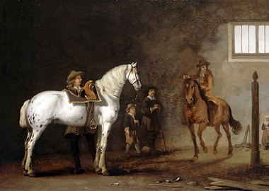 Stable Scene with Horses and Figures