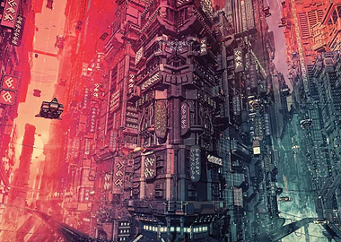 Cityscape with Flying Vehicles