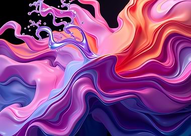 Chrome Splash Across Magenta, Coral and Lavender Liquid Ribbons with Glossy Folds and Deep Gradients