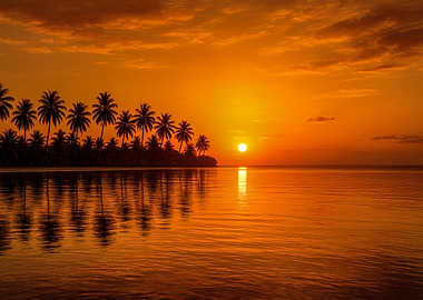 Tropical Sunset with Palm Trees