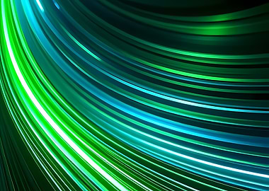 Neon Green and Teal Light Streaks in Motion