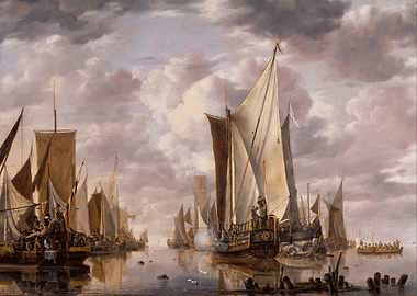 Maritime Scene with Sailing Vessels Painting