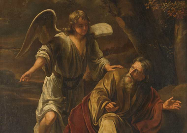 Angel and Man in Landscape Painting