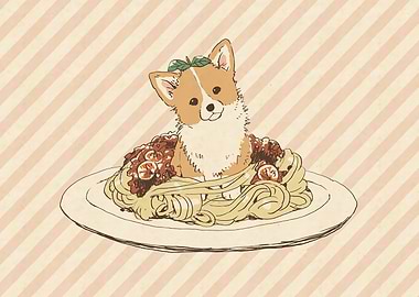 Corgi in Spaghetti Plate Illustration